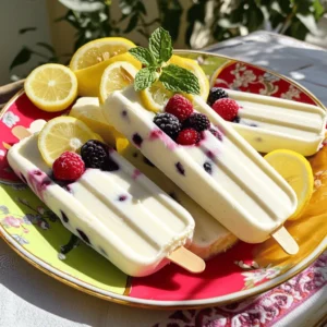 - 2 cups plain Greek yogurt - 1 cup fresh lemon juice - 1/2 cup honey or agave syrup - 1 teaspoon lemon zest - A pinch of salt - Optional: Fresh berries Greek yogurt forms the base of these popsicles. It gives them a creamy texture. The fresh lemon juice adds a bright, tangy flavor. Honey or agave syrup sweetens the mixture just right. Lemon zest enhances the lemon flavor, making these popsicles even zestier. A pinch of salt balances the sweetness and tartness. You can add fresh berries for a fun twist. Strawberries, blueberries, or raspberries work well. They add color and extra flavor. - Alternatives for Greek yogurt: You can use regular yogurt or plant-based yogurt. - Sugar substitutes for honey: Maple syrup or stevia are good options. - Other citrus options: Try lime or orange juice for a different taste. Substituting Greek yogurt is easy. Just pick a yogurt with a similar texture. Sugar substitutes can change the taste and sweetness. Always taste as you go. - Caloric content per popsicle: Each popsicle has about 100-120 calories. - Macronutrient breakdown: Each popsicle has around 4g protein, 3g fat, and 15g carbs. - Health benefits of Greek yogurt and lemon: Greek yogurt is rich in protein. It supports gut health. Lemons provide vitamin C, which boosts your immune system. These popsicles are not just tasty; they are healthy too. Enjoying one can help you feel good inside and out. To start, gather your ingredients. Mix the Greek yogurt, fresh lemon juice, honey, lemon zest, and salt in a bowl. Stir them well until the mix is smooth and creamy. Taste it; if you want more sweetness, add a bit more honey. If you're adding berries, chop them into small pieces. Gently fold the berries into your yogurt mix. This adds a fun burst of flavor. Next, pour the yogurt mixture into your popsicle molds. Leave a bit of space at the top. This space helps when the mix expands in the freezer. Now, place the molds in the freezer. I recommend freezing them for at least four to six hours. This time ensures they turn solid. When you're ready to enjoy, remove the popsicles. Run warm water over the outside of the molds for a few seconds. This helps the popsicles slide out easily. For a fun presentation, serve them on a colorful plate. You can add a mint sprig or lemon slices for extra flair. Sometimes, popsicles can have issues while freezing. If they are too icy, it might be due to too much air in the mix. To fix this, mix less vigorously next time. If they are too hard, add a bit more yogurt or sweetener for creaminess. To keep your popsicles creamy, avoid letting them freeze overnight. Instead, enjoy them after a few hours. This way, your Greek yogurt lemon popsicles stay smooth and delicious. For the full recipe, check back to the main ingredients list. You can make your Greek yogurt lemon popsicles even more tasty. - Adding extra zest: Grate more lemon peel into the mix. This gives a bolder lemon taste. - Pairing flavors: Try mixing in fresh fruits like strawberries or blueberries. They add sweetness and color. - Using herbs: Fresh mint or basil can add a fun twist. Just chop them finely and mix them in. Creamy popsicles are a delight. Here’s how to achieve the perfect texture: - Mix well: Combine the yogurt and lemon juice until smooth. This helps create a creamy base. - Add milk or cream: If you want an even creamier texture, add a splash of milk or heavy cream. This makes the popsicles richer. Having the right tools makes the process easier. - Best molds: Silicone molds are great. They allow easy removal of popsicles. - Recommended mixers: A hand mixer works well for blending. You want a smooth mixture without lumps. - Storage containers: Use airtight containers for any leftovers. This keeps them fresh and tasty. These tips will help you create delightful Greek yogurt lemon popsicles that shine in flavor and texture. Check out the Full Recipe for complete instructions! {{image_2}} You can change up your Greek yogurt lemon popsicles by adding fruits. Here are some great ideas: - Berry blends: Mix in strawberries, blueberries, or raspberries for a colorful twist. The berries add sweetness and vibrant color. They also make each bite a little surprise. - Tropical options: Try mango or pineapple for a sunny flavor. These fruits bring a sweet, tropical vibe that pairs well with lemon. You can blend them right into the yogurt or layer them in the molds. If you want a dairy-free treat, there are plant-based yogurt options. Look for almond, coconut, or soy yogurt. These can work well in the recipe, but the texture may differ slightly. Here are a few tips: - Adjust sweetness: Plant-based yogurts can taste different. Add more honey or agave syrup to balance the tartness of the lemon. - Experiment: Try out different flavors of plant-based yogurt. Vanilla or coconut can add nice notes to your popsicles. You can take your popsicles to the next level with flavor infusions. Here’s how: - Adding vanilla extract: Just a splash can deepen the flavor. It makes the popsicles taste richer and more complex. - Mixing in cocoa powder or matcha: This creates a unique flavor twist. Cocoa adds a chocolatey taste, while matcha gives a subtle earthiness. Use these sparingly to avoid overpowering the lemon. These variations allow you to personalize your Greek yogurt lemon popsicles. Try them out and discover your favorite combination! For the full recipe, check out the [Full Recipe] section. To keep your Greek yogurt lemon popsicles fresh, wrap each popsicle in plastic wrap. Place them in an airtight container. This method helps prevent freezer burn. Aim for a freezer temperature of 0°F (-18°C) or lower. This keeps the popsicles solid and tasty. Homemade popsicles can last about two months in the freezer. After that, they may lose flavor and texture. Look for ice crystals forming on the surface as a sign of spoilage. If they smell off or have a strange texture, it’s best to toss them. Cleaning your popsicle molds is easy. Wash them with warm, soapy water and rinse well. For extra safety, you can sanitize them with a vinegar solution. If you want to try new flavors, think about mixing in fresh fruits or herbs. Consider using different juices or even yogurt mixes for fun twists. To make Greek yogurt lemon popsicles, follow these steps: 1. First, gather your ingredients: - 2 cups plain Greek yogurt - 1 cup fresh lemon juice (about 4-5 lemons) - 1/2 cup honey or agave syrup - 1 teaspoon lemon zest - A pinch of salt - Optional: Fresh berries (strawberries, blueberries, or raspberries) 2. In a mixing bowl, combine the Greek yogurt, lemon juice, honey, lemon zest, and salt. Mix until the blend is smooth. 3. Taste the mixture. If you want it sweeter, add more honey or agave syrup. 4. If using berries, chop them small and gently fold them into the mix. 5. Pour the mixture into popsicle molds. Leave a little space at the top for freezing. 6. Insert sticks into the molds. Make sure they stand upright. 7. Freeze for at least 4-6 hours, until solid. 8. To release the popsicles, run warm water over the molds for a few seconds. Gently pull them out. Yes, you can. Some great options include: - Agave syrup - Maple syrup - Coconut sugar These sweeteners can add unique flavors while keeping the popsicles healthy and tasty. Absolutely! These popsicles are kid-friendly. They are made with: - Greek yogurt, which is high in protein - Fresh lemon juice, which provides vitamin C - Natural sweeteners, which are better than refined sugar Kids will love the creamy texture and tangy flavor. You can boost flavor by adding: - Extra lemon zest for a stronger lemon taste - Vanilla extract for warmth - Fresh mint leaves for a refreshing twist These options will enhance the taste without altering the creamy texture. You now know how to make Greek Yogurt Lemon Popsicles. We covered the main ingredients and substitutions. I shared step-by-step instructions for preparation and freezing. We discussed tips to enhance flavor and achieve creaminess. You also saw variations for different tastes and diet needs. Finally, I listed storage tips and answered common questions. These popsicles are fun, easy, and healthy. Enjoy experimenting with flavors and creating your own treats!