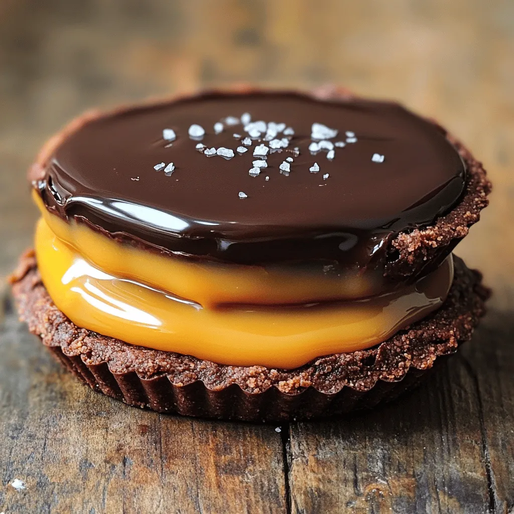 - 1 ½ cups all-purpose flour - ½ cup unsweetened cocoa powder - ½ cup powdered sugar - ½ cup unsalted butter, softened - 1 large egg yolk - 2-3 tablespoons ice water - 1 cup granulated sugar - 6 tablespoons unsalted butter, cut into pieces - ½ cup heavy cream - 1 teaspoon sea salt - 8 ounces semi-sweet chocolate, chopped - 1 cup heavy cream - 2 tablespoons unsalted butter You need these ingredients for the salted caramel chocolate tart. The crust starts with flour, cocoa powder, and sugar. Then, add butter for a rich taste. The egg yolk helps bind the crust. Ice water makes it easy to form the dough. For the salted caramel, use granulated sugar. It turns into the sweet, golden treat. Butter adds creaminess, and heavy cream gives it a smooth texture. A touch of sea salt brings out the flavor. The chocolate ganache uses semi-sweet chocolate, which melts beautifully. Heavy cream adds richness. A bit of butter gives it a nice finish. For the full recipe, check the detailed instructions. Enjoy making this tasty dessert! To start, gather your ingredients. In a large bowl, whisk together: - 1 ½ cups all-purpose flour - ½ cup unsweetened cocoa powder - ½ cup powdered sugar Now, mix in: - ½ cup unsalted butter, softened You want to make it crumbly. Now add: - 1 large egg yolk - 2-3 tablespoons ice water Stir until you form a dough. Wrap the dough in plastic wrap. Chill it in the fridge for at least 30 minutes. While the dough chills, preheat your oven to 350°F (175°C). Roll out the chilled dough. Place it in a 9-inch tart pan. Trim the edges for a clean look. Next, blind bake the crust. Use pie weights or dry beans to cover it. Bake for 15 minutes, then remove the weights. Bake for another 10 minutes until firm. Let it cool completely. For the salted caramel, place 1 cup granulated sugar in a medium saucepan. Melt the sugar over medium heat. Swirl the pan gently to help it melt evenly. When it turns golden brown, quickly add: - 6 tablespoons unsalted butter, cut into pieces Stir until it melts. Slowly add: - ½ cup heavy cream Be careful of the steam! Stir until smooth. Mix in: - 1 teaspoon sea salt Now, pour the caramel into the cooled tart crust, spreading it evenly. Refrigerate for about 30 minutes to set. For the chocolate ganache, take 8 ounces semi-sweet chocolate, chopped, and place it in a heatproof bowl. In a small saucepan, bring: - 1 cup heavy cream to a boil. Pour it over the chocolate and let it sit for a few minutes. Then stir until smooth. Add: - 2 tablespoons unsalted butter and mix until fully melted. Pour the ganache over the set caramel layer. Spread it evenly. Refrigerate until set, about 1 hour. To avoid a soggy bottom, follow these tips: - Blind bake the crust: This step helps set the crust and keeps it crisp. - Preheat the oven: Ensure your oven is hot before baking. - Use pie weights: They help keep the crust from puffing up during baking. For rolling out dough, I recommend these tools: - Rolling pin: A heavy rolling pin works best for even dough. - Pastry mat: This keeps your dough from sticking and makes cleanup easy. - Bench scraper: It helps lift the dough and keeps your work area tidy. Perfect caramel has a rich, golden color. Here’s how to tell if it's ready: - Color check: When it turns a deep amber, it’s done. - Smell test: It should smell sweet, not burnt. If your caramel is too grainy, here are some solutions: - Reheat gently: If it crystallizes, heat it slowly while stirring. - Add water: A tablespoon of water can help smooth it out. To get a smooth ganache, follow these steps: - Chop chocolate finely: Smaller pieces melt more easily. - Heat cream properly: Bring it to a boil before pouring over the chocolate. - Let it sit: Allow the chocolate to absorb heat for a few minutes before stirring. For storing leftovers, keep these tips in mind: - Use an airtight container: This prevents drying out. - Refrigerate: Ganache can last up to a week in the fridge. Check out the Full Recipe for more details on making this tasty tart! {{image_2}} You can add espresso or coffee to your tart. This will give it a richer flavor. Just mix in one to two teaspoons of instant coffee granules when making the ganache. It blends well with chocolate. You can also try flavored salts, like smoked salt or even citrus salt. These can add a new taste to the caramel layer. A sprinkle of flavored salt on top can really elevate your dessert. If you need a gluten-free crust, use almond flour or a gluten-free flour blend. This works well in the tart. For a vegan option, substitute the butter with coconut oil. You can also use coconut cream in place of heavy cream in the caramel and ganache. Both changes keep the dish tasty while fitting different diets. Serve your tart with a scoop of vanilla ice cream. The cold ice cream balances the rich chocolate and caramel. You can also add a dollop of whipped cream on top. For a creative look, slice the tart into wedges and drizzle extra caramel sauce over each piece. Garnish with fresh berries or mint leaves for color. These simple touches make your dessert stand out. For the full recipe, check out the link above. To keep your salted caramel chocolate tart fresh, store it properly. First, let it cool completely after making it. Once cool, you can cover it. Use a tight lid or plastic wrap. This keeps it from drying out. You should store it in the fridge. The cool air will help keep the flavors nice. For the best taste, use an airtight container. A glass or plastic container works well. Avoid using metal containers because they can change the flavor. Make sure to eat it within five days for the best quality. If you want to freeze the tart, it's easy. First, make sure it is completely cool. Then, wrap it tightly in plastic wrap. You can also use aluminum foil for extra protection. This helps keep the texture and flavor intact. To thaw the tart, move it from the freezer to the fridge. Let it sit there for a few hours or overnight. This way, it thaws slowly and tastes great. Avoid thawing it at room temperature, as it can make the crust soggy. For more details, you can check the Full Recipe to get the full experience of this delightful dessert. The tart lasts about 3 to 5 days in the fridge. Keep it covered to protect its flavor. After a few days, the crust may get a bit soft. Still, it will taste great. Eating it fresh will give you the best texture. Yes, you can make the tart ahead of time. You can prepare the crust and salted caramel one day in advance. Just store them separately in the fridge. Add the chocolate ganache on the day you plan to serve. This keeps the tart fresh and tasty. You can get creative with toppings! Here are some ideas: - Chopped nuts for crunch - Fresh berries for a fruity twist - Shaved chocolate for extra richness - A drizzle of chocolate sauce for sweetness - Flaky sea salt for an extra salty kick These toppings can make your tart look stunning and add layers of flavor. If your ganache is runny, don’t worry! You can fix it. Here’s how: - Chill it: Put the ganache in the fridge for about 30 minutes. - Reheat: Gently warm the ganache and add more chopped chocolate. Stir until smooth. - Add cornstarch: Mix in a small amount of cornstarch to thicken it. These tips will help you achieve a perfect ganache for your tart. This post shared how to make a salted caramel chocolate tart. We covered key ingredients, from the crust to the ganache. I provided step-by-step instructions to guide you through the process. Tips help you perfect each element for the best outcome. In the end, this tart is a treat that’s fun to make. Don't hesitate to experiment with flavors or toppings. Enjoy your baking journey, and create something special!