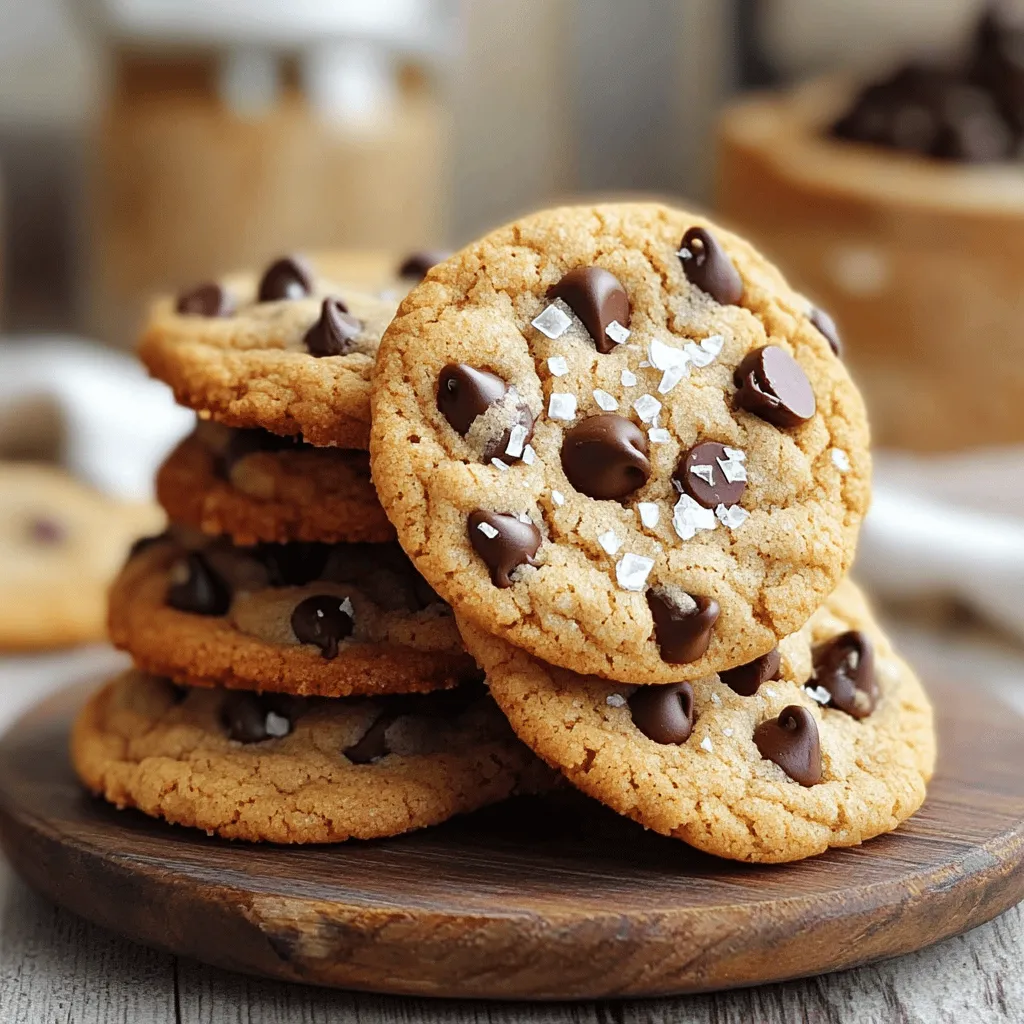 To make these brown butter chocolate chip cookies, you need a few key ingredients. Each one plays a vital role in creating the perfect cookie. - 1 cup (2 sticks) unsalted butter - 1 cup brown sugar, packed - 1/2 cup granulated sugar - 2 large eggs - 1 teaspoon vanilla extract - 2 1/4 cups all-purpose flour - 1 teaspoon baking soda - 1/2 teaspoon salt - 2 cups semi-sweet chocolate chips - Flaky sea salt, for sprinkling Using unsalted butter helps control the saltiness of your cookies. The brown sugar adds moisture, giving the cookies a chewy texture. Granulated sugar helps with crispness. Eggs bind the dough and add richness. Vanilla gives a warm flavor. Flour is the base for the dough, while baking soda adds lift. Salt enhances all the flavors. The semi-sweet chocolate chips provide that classic chocolate taste we all love. Finally, flaky sea salt on top gives a nice contrast and a touch of elegance. Gather these ingredients, and you’re ready to create something truly special! - First, melt the butter in a medium saucepan over medium heat. - Stir the butter often for about 5-8 minutes. - Watch closely as it turns a golden brown color. - You will smell a nutty aroma; this means it is ready. - Remove it from heat and let it cool slightly. - In a large mixing bowl, combine the brown butter with brown sugar and granulated sugar. - Use a hand mixer or whisk to mix until smooth and creamy. - Add the eggs, one at a time, mixing well after each. - Then, add in the vanilla extract and mix until combined. - In a separate bowl, whisk together the all-purpose flour, baking soda, and salt. - Gradually add the dry mix to the wet ingredients. - Stir until just combined; do not overmix. - Gently fold in the chocolate chips until they are evenly spread. - Cover the dough with plastic wrap and chill in the fridge for at least 30 minutes. - Preheat your oven to 350°F (175°C) and line two baking sheets with parchment paper. - Scoop tablespoon-sized balls of dough onto the sheets, spacing them about 2 inches apart. - Lightly sprinkle flaky sea salt on top of each cookie dough ball. - Bake in the oven for 10-12 minutes until the edges are golden. - The centers may look slightly underbaked; they will firm up as they cool. To make great brown butter, watch the color closely. Start with unsalted butter in a medium saucepan. Melt it over medium heat. Stir often as it cooks. In about 5 to 8 minutes, it will turn golden brown. You will smell a nutty aroma. This smell is key! If it smells burnt, you need to start over. Once it reaches that perfect color and smell, remove it from the heat. Let it cool slightly before using it in your cookie dough. Do you want chewy or crispy cookies? For chewy cookies, use more brown sugar. It helps keep moisture in. You can also bake them for a shorter time. If you like crispy cookies, add a bit more flour and bake them longer. The edges should be golden brown, and the centers should be firm. Remember, cookies will continue to cook after you take them out of the oven. Oven temperature matters! Always preheat your oven to 350°F (175°C). Use an oven thermometer if you’re unsure about the heat. Bake your cookies for 10 to 12 minutes. The edges should be light golden, while the centers may look soft. This is okay! Let them cool on the baking sheet for about 5 minutes. This helps them set up nicely. After that, transfer them to a cooling rack. This allows air to flow around them and keeps them from getting soggy. {{image_2}} You can make your brown butter chocolate chip cookies even better with fun add-ins. Here are some ideas: - Nuts: You can add chopped walnuts, pecans, or macadamia nuts for a crunchy texture. Nuts add flavor and a nice bite to each cookie. - Chocolate Chips: Switch it up with different chocolate chips. Use dark, milk, or white chocolate chips. Each type brings a unique taste. Dark chocolate adds richness, while white chocolate adds sweetness. These mix-ins can make your cookies more fun and unique. Feel free to experiment! If you have dietary needs, you can still enjoy these cookies. Here are some great swaps: - Gluten-Free Options: You can use gluten-free flour blends to make these cookies safe for those with gluten allergies. Almond flour or coconut flour also works well. Just mix with your favorite gluten-free flour. - Vegan Adjustments: To make vegan cookies, swap the butter for coconut oil or vegan butter. Replace eggs with flax eggs or applesauce. These changes keep the cookies moist and tasty without any animal products. These alternatives let everyone enjoy these delicious treats, no matter their diet! To keep your cookies fresh at room temperature, use an airtight container. Place a piece of parchment paper between layers. This prevents sticking and keeps them soft. Store them in a cool, dry place. They will stay fresh for about a week. If you want them to last longer, consider freezing them. For freezing cookie dough, scoop it into balls and place them on a baking sheet. Freeze them until solid, then transfer to a zip-top bag. This allows you to bake fresh cookies anytime. Baked cookies also freeze well. Place them in a single layer in a container. They will last for up to three months. When you are ready to enjoy, thaw the dough or cookies in the fridge overnight. For baked cookies, you can warm them in the oven for a few minutes at 350°F (175°C). This revives their taste and texture, making them feel fresh and warm again. Brown butter has a rich, nutty flavor. To make it, melt unsalted butter over medium heat. Stir often until it turns golden brown, about 5-8 minutes. This browning process creates a deep flavor. It adds warmth and depth to your cookies. The aroma will also change, becoming toasty and sweet. This unique flavor lifts your chocolate chip cookies to a new level. Yes, you can use salted butter. However, this will change the taste. Salted butter can make your cookies taste a bit saltier. If you choose salted butter, skip adding the extra salt in the recipe. This way, you maintain a balanced flavor. If you prefer a sweeter taste, stick with unsalted butter for the best results. Preventing cookie spread starts with the dough. Chill the dough for at least 30 minutes. This helps the butter harden again. Use a tablespoon to scoop the dough, making it uniform. Space the dough balls about 2 inches apart. This gives them room to spread while baking. Lastly, do not overmix the dough; this keeps the texture just right. To tell if your cookies are done, look at the edges. They should be lightly golden brown. The centers might look soft or slightly underbaked. This is normal. They will continue to cook as they cool. Let them sit on the baking sheet for about 5 minutes before moving them. This helps them firm up. In this blog post, I shared how to make delicious cookies using brown butter. We covered the key ingredients, step-by-step instructions, and essential baking tips. You learned about cookie texture and ways to customize your cookies with different add-ins. I also provided storage tips to keep your cookies fresh. With these methods, your cookies will impress friends and family. Happy baking!